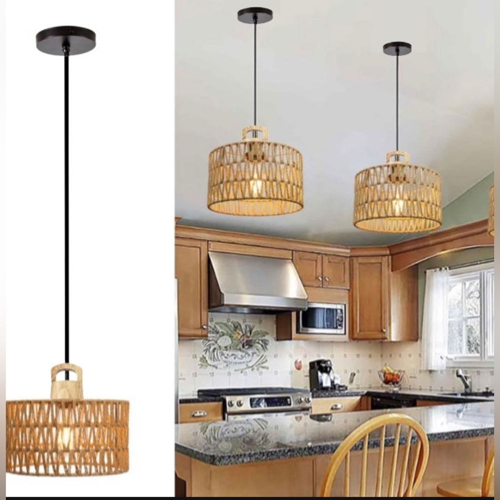 Set of 2 Handwoven Rattan Pendant Light,